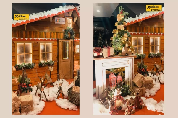 Trang trí Noel văn phòng chủ đề nhà gỗ