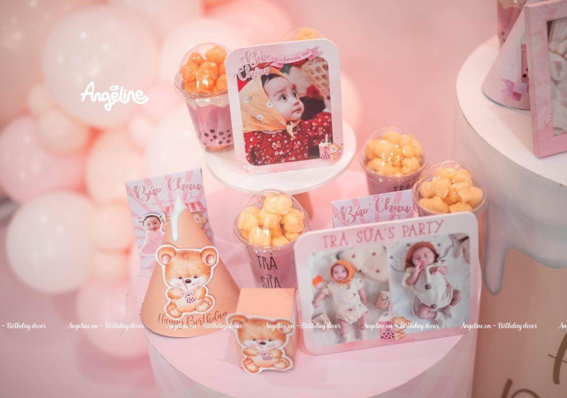 Concept trà sữa trang trí sinh nhật bé gái 1 tuổi