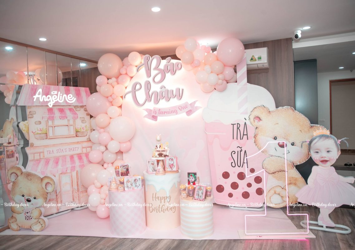 Concept trà sữa trang trí sinh nhật bé gái 1 tuổi