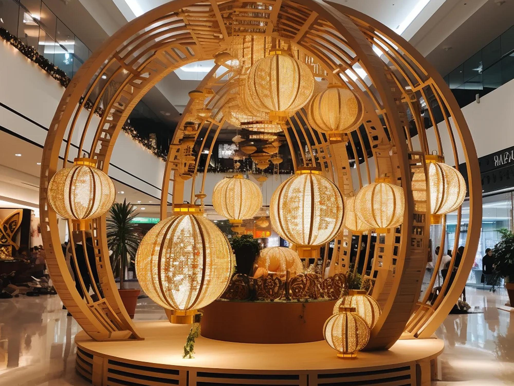 Mẫu trang trí trung thu bằng đèn lồng