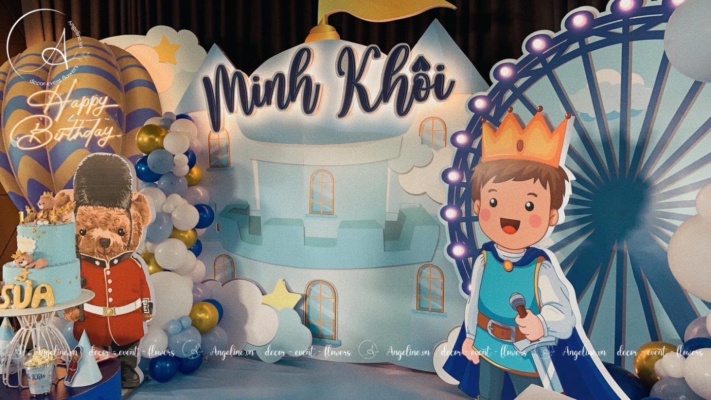 Trang trí sinh nhật bé trai 1 tuổi chủ đề gấu Teddy