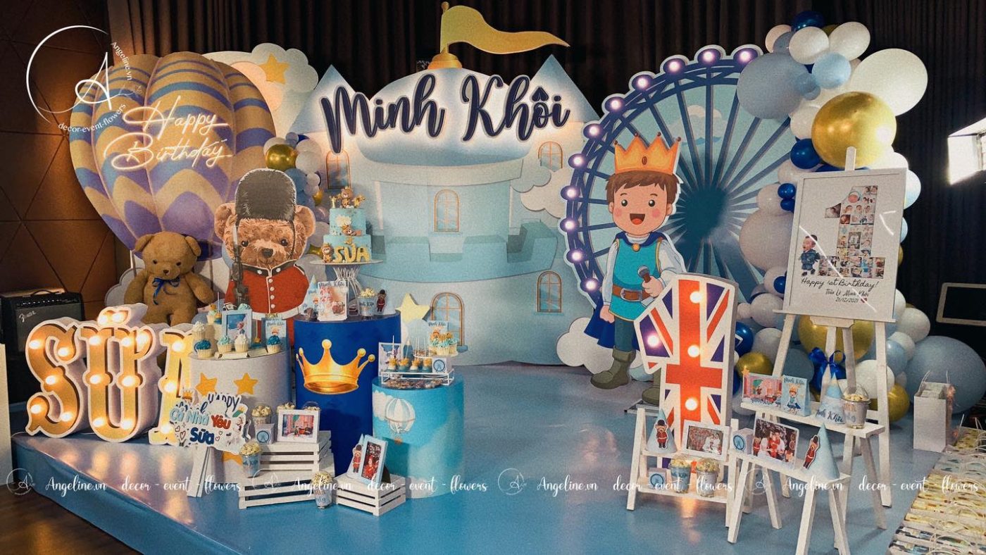 Trang trí sinh nhật bé trai 1 tuổi chủ đề gấu Teddy