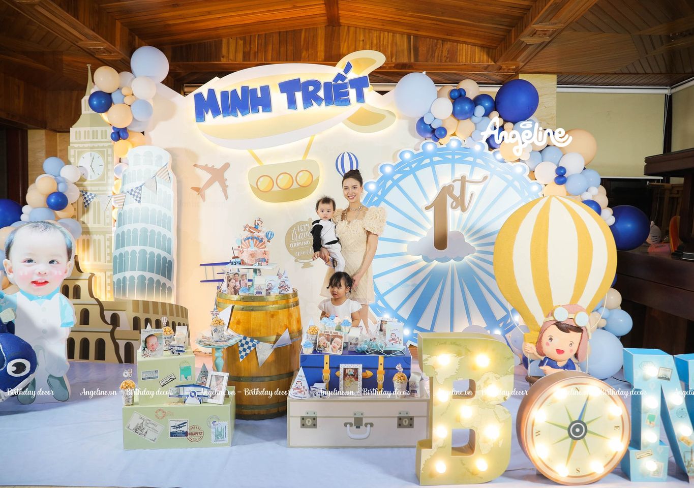 trang trí sinh nhật cho bé trai 1 tuổi chủ đề vòng quanh thế giới