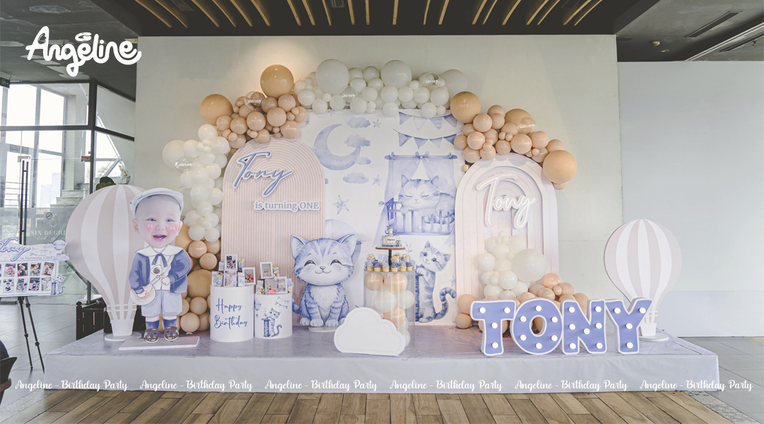 Trang Trí Thôi Nôi Chủ Đề Baby Cat – Tony 1 Tuổi