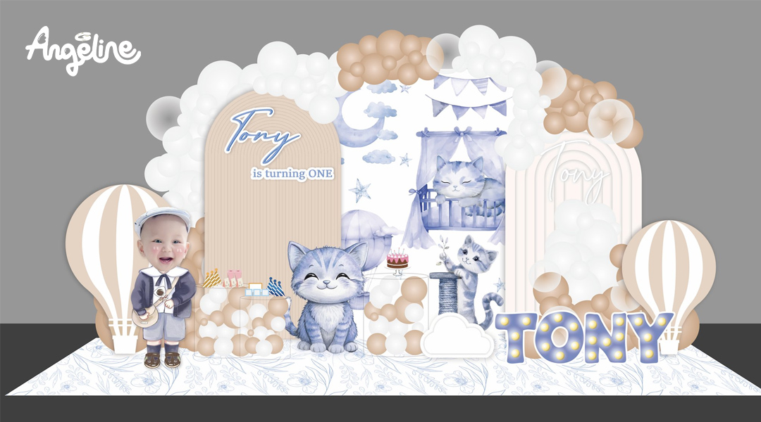 Bản thiết kế trang trí thôi nôi chủ đề baby cat