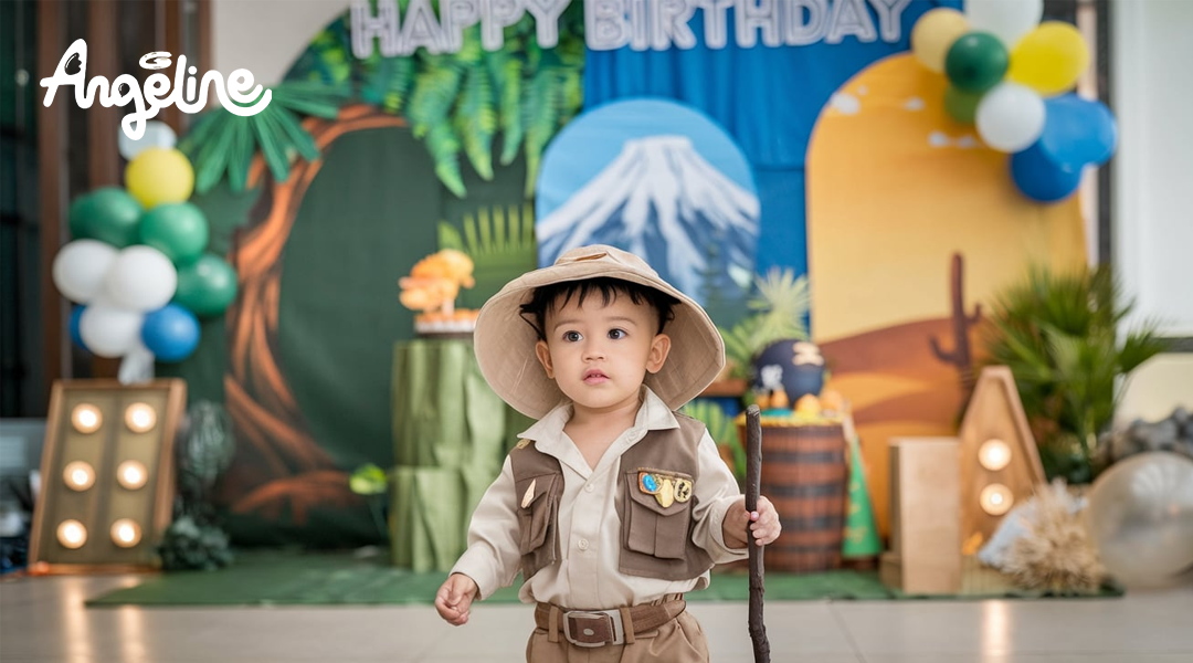 Bé mặc trang phục nhà thám hiểm vào ngày sinh nhật