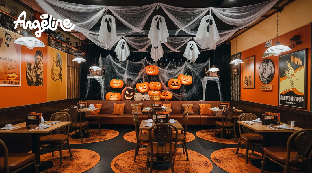 Nhà hàng được trang trí Halloween