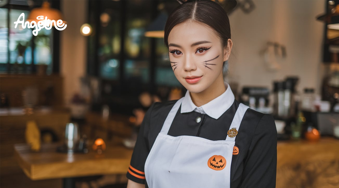Nhân viên quán cà phê trang điểm vào ngày Halloween