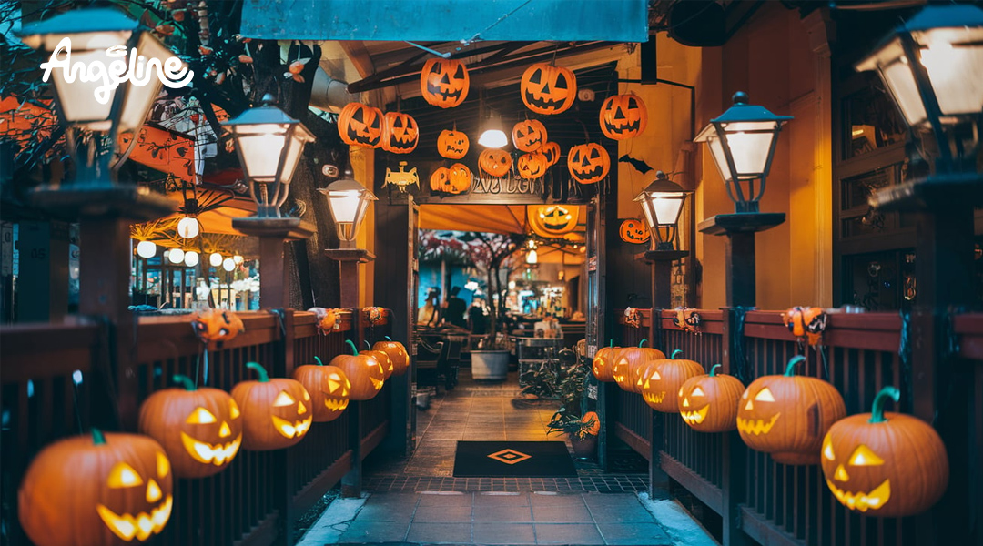 Sử dụng đèn bí ngô để trang trí lối đi