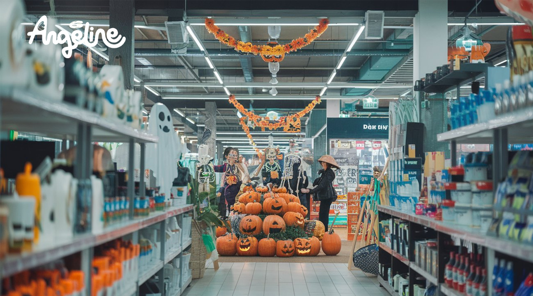 Trang trí Halloween cho trung tâm thương mại khu vực trưng bài sản phẩm