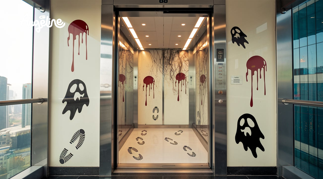Trang trí Halloween thang máy khách sạn