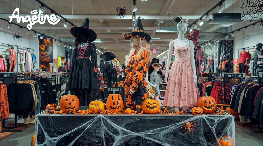trang trí halloween cho cửa hàng thời trang khu vực thanh toán