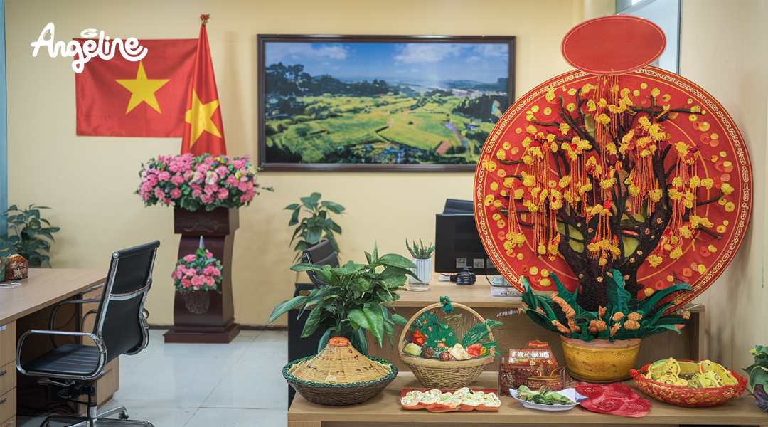 Tạo góc trưng bày quà Tết của công ty