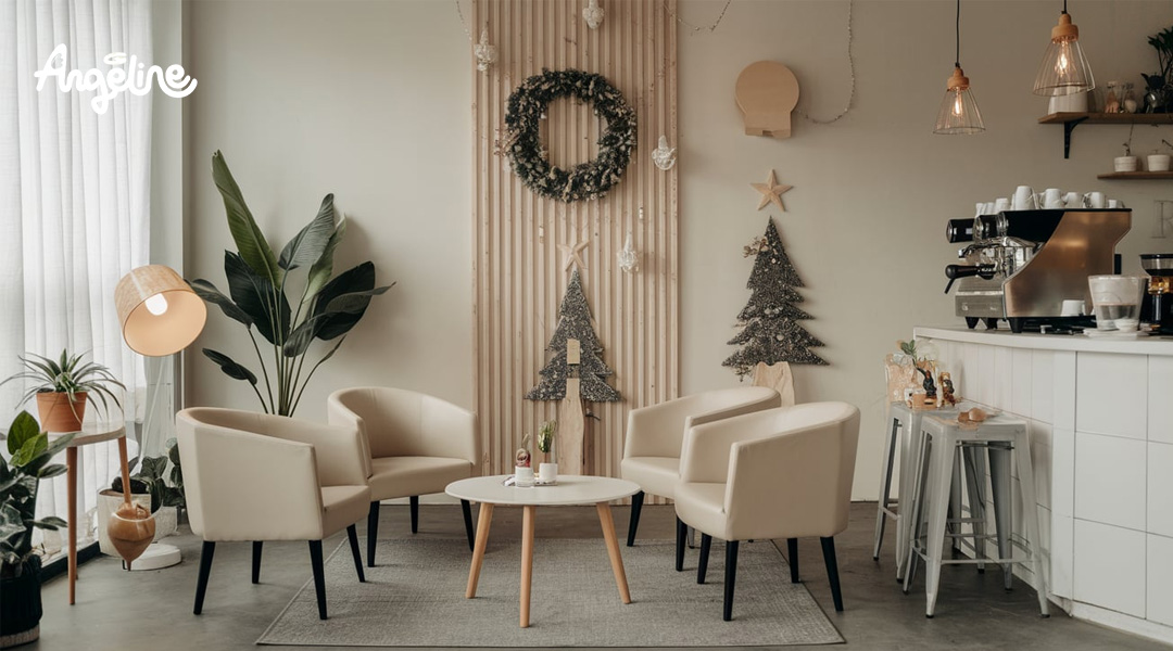 Trang trí Noel cho quán cà phê phong cách hiện đại tối giản