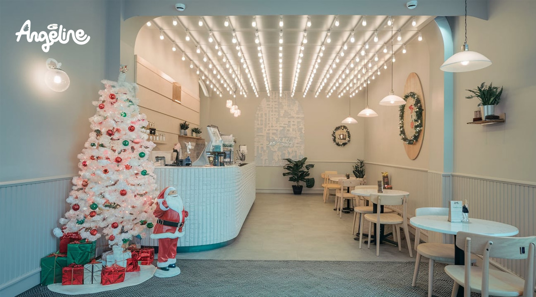 Trang trí Noel quán trà sữa phong cách hiện đại tối giản