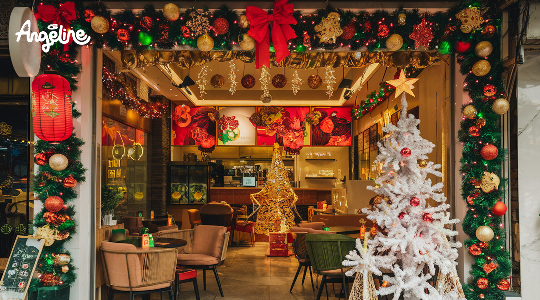 Trang trí Noel quán trà sữa phong cách truyền thống ấm áp