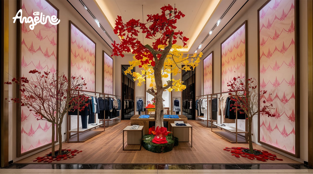 Trang trí Tết ở cửa hàng thời trang