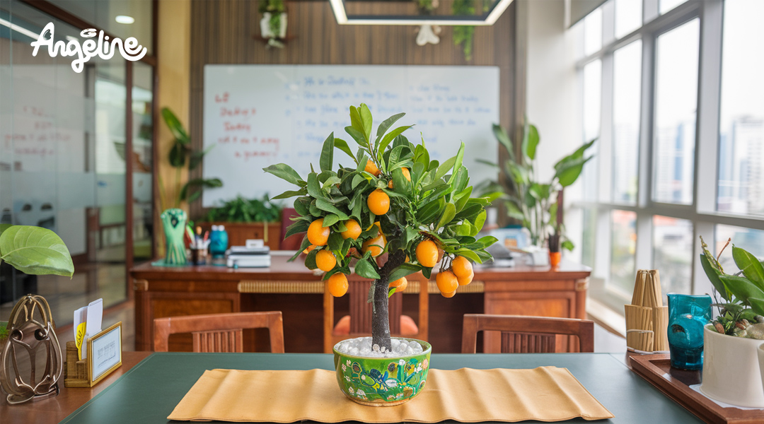 Trang trí bàn làm việc bằng cây quất cảnh mini