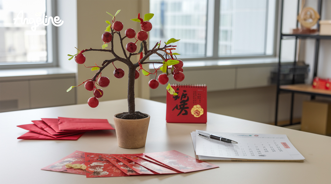 Trang trí bàn làm việc bằng lì xì đỏ