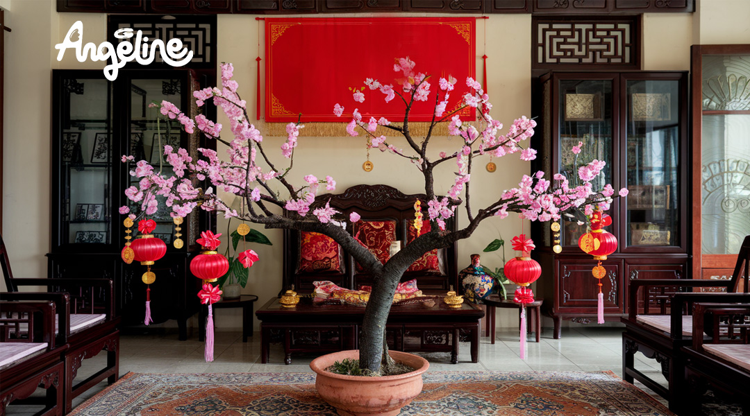 trang trí cây đào tết