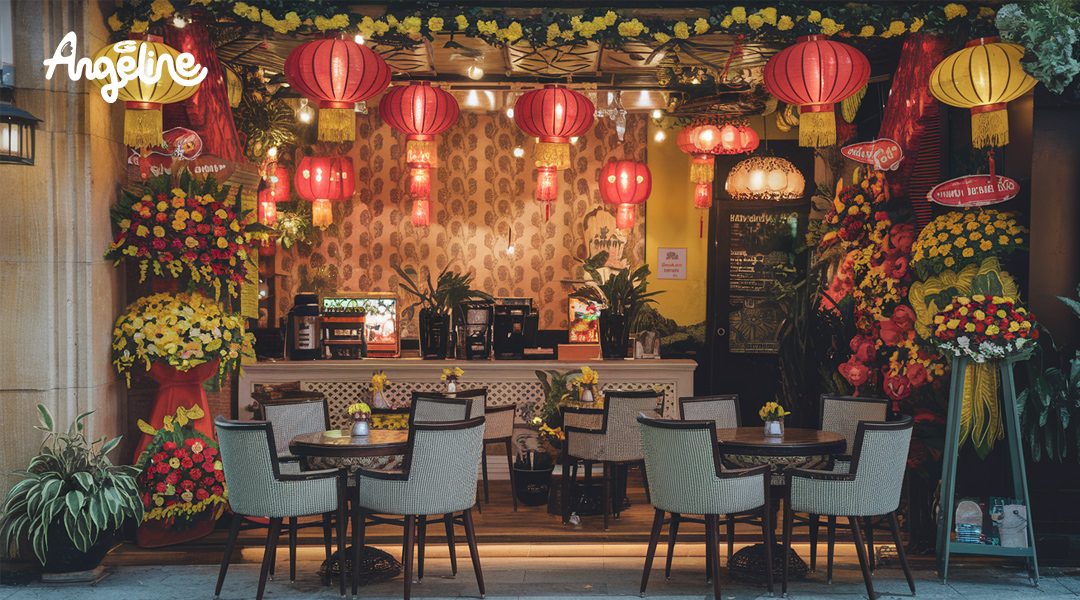 Trang trí tết cho quán cà phê