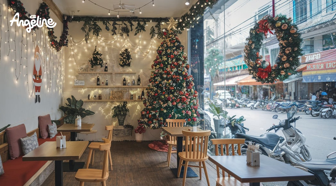 Trang trí Noel cho cửa sổ quán trà sữa