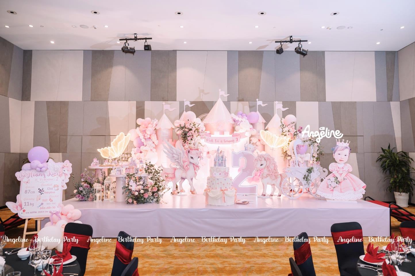 Sinh Nhật Baby Kim 2 Tuổi – Bữa Tiệc Cổ Tích Bên Nàng Công Chúa Nhỏ Backdrop sinh nhật chủ đề Unicorn & Castle
