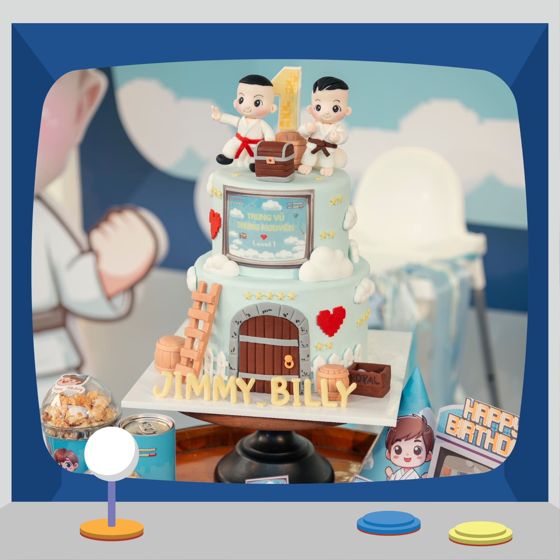 Sinh Nhật Jimmy & Billy 1 Tuổi – Baby Dragon Edition (Double Dragon – Level 1) Bánh sinh nhật chủ đề Double Dragon