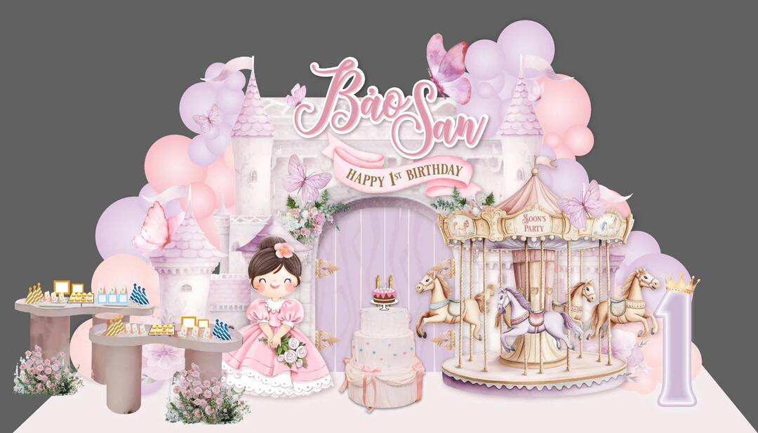 Bảo San - Fairy Tale Castle – Bữa Tiệc Sinh Nhật 1 Tuổi Như Bước Ra Từ Cổ Tích Bản thiết kế sinh nhật Bảo San