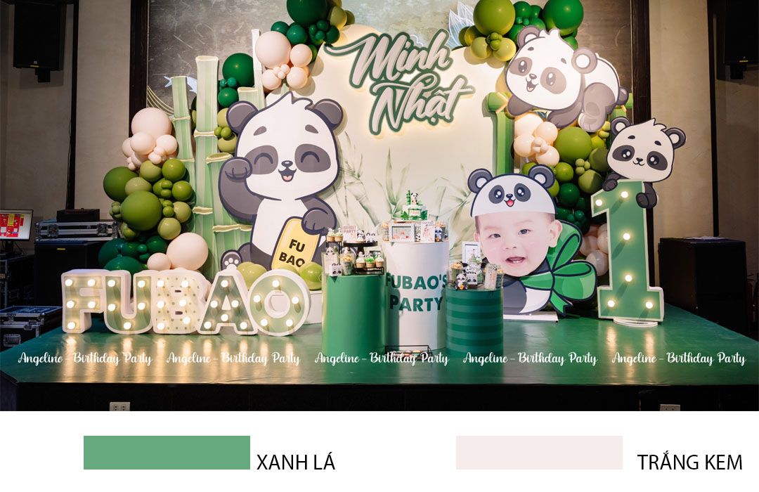 Fubao’s Party – Tiệc Sinh Nhật 1 Tuổi Đáng Yêu Của Chàng Gấu Trúc Nhỏ Minh Nhật Tông màu xanh lá - kem sữa