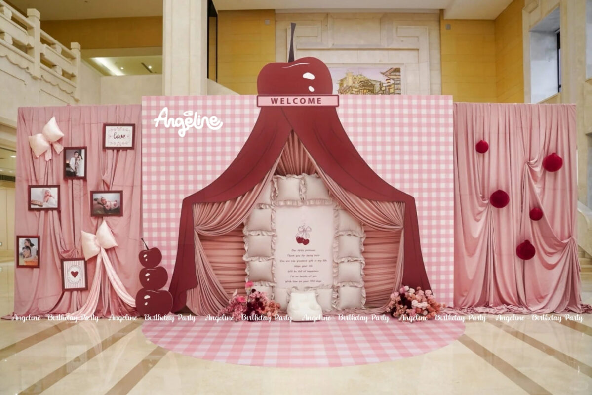 Cherry Whispers – Trang Trí Sinh Nhật Bé Gái Tone Hồng Cherry Dịu Dàng & Tinh Tế