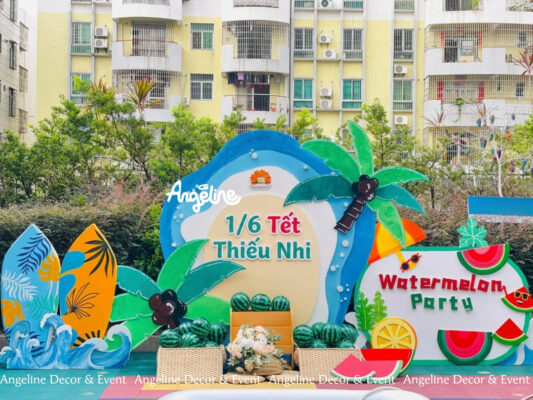 Trang trí 1/6 Pool Party ngoài trời với concept “Watermelon Party”
